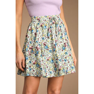Lulus Cute Factor White And Blue Floral Print Tiered Mini Skirt - Size S